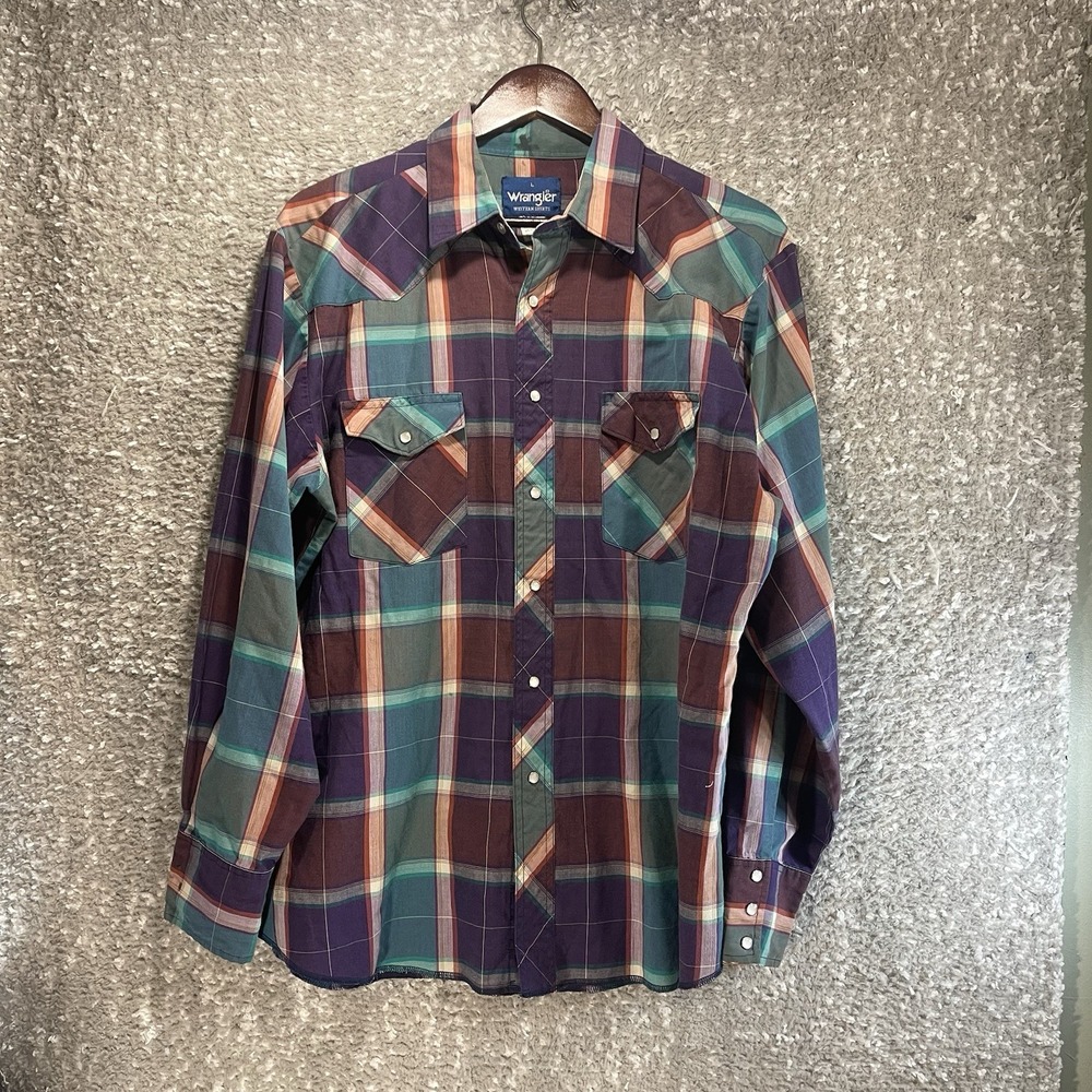 Wrangler Mens‎ Plaid Snap Long Sleeve L Shirt Pockets Work Western Rodeo